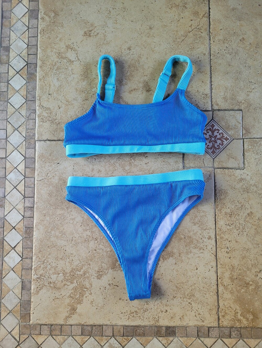 Blue Ribbed Two-Piece Bikini Set